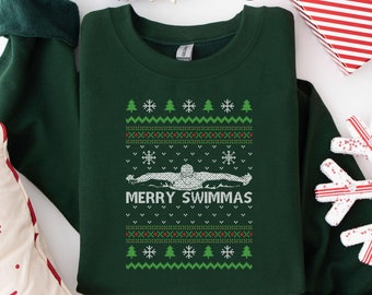 Merry Swimmas Sweatshirt: Ugly Christmas Sweater for Swimmers