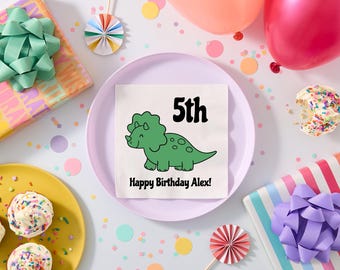Dinosaur 5th Birthday Napkins, Personalized Boy Party Decor, Kids Favors
