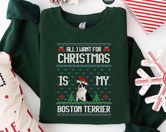 Boston Terrier Christmas Sweatshirt, Dog Mom Ugly Sweater Gift, Matching Family Pajamas
