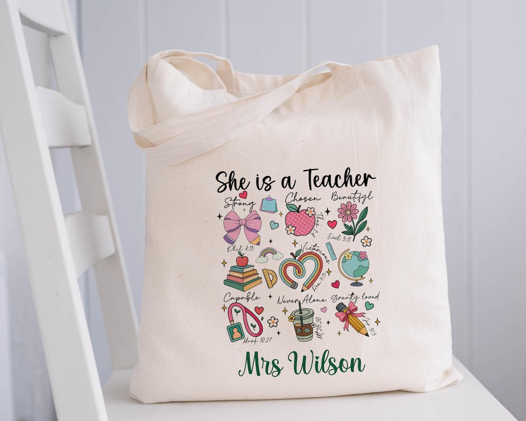 Personalized Teacher Tote Bag: Custom Canvas Back to School Gift - Etsy
