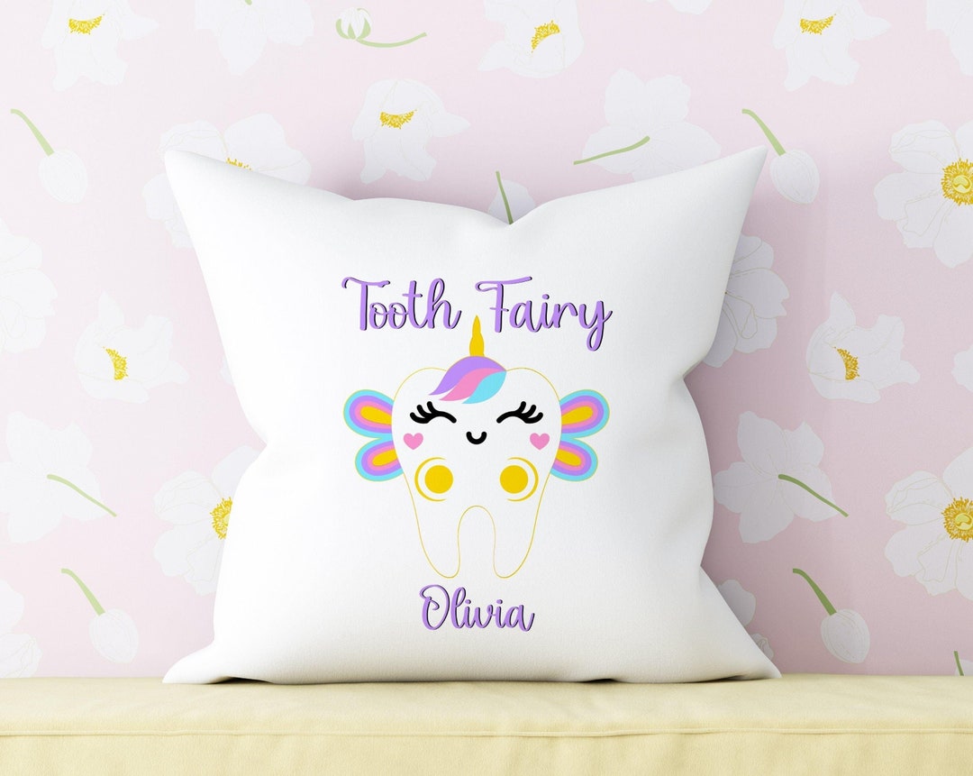 thumbnail image 2 of Unicorn Tooth Fairy Pillow, Custom Name Pillow, Kids Room Decor 2 of 11
