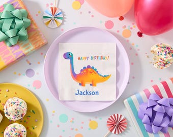 Dinosaur Birthday Napkins Boy, Personalized Brontosaurus Party Decor, Kids Favors