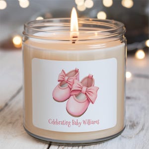 Candela regalo personalizzata per baby shower: candela profumata alla soia per neomamme
