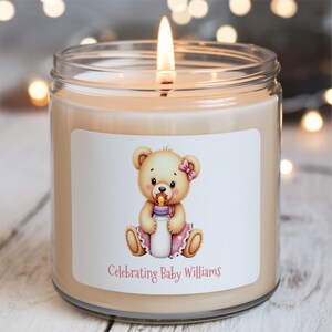 Candela regalo personalizzata per baby shower: candela profumata alla soia per neomamme