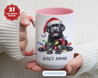Christmas in July Black Labrador Christmas Lights Mug, Christmas in July, Personalized Coffee Mug, Dog Mom Gift, Custom Pet Mug, Dog Groomer