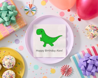 T Rex Birthday Napkins, Personalized Dinosaur Party Decor, Kids Boy Favors