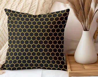 Throw Pillow Housewarming Gift Bee Home Decor Honeycomb Square Lumbar Cushion