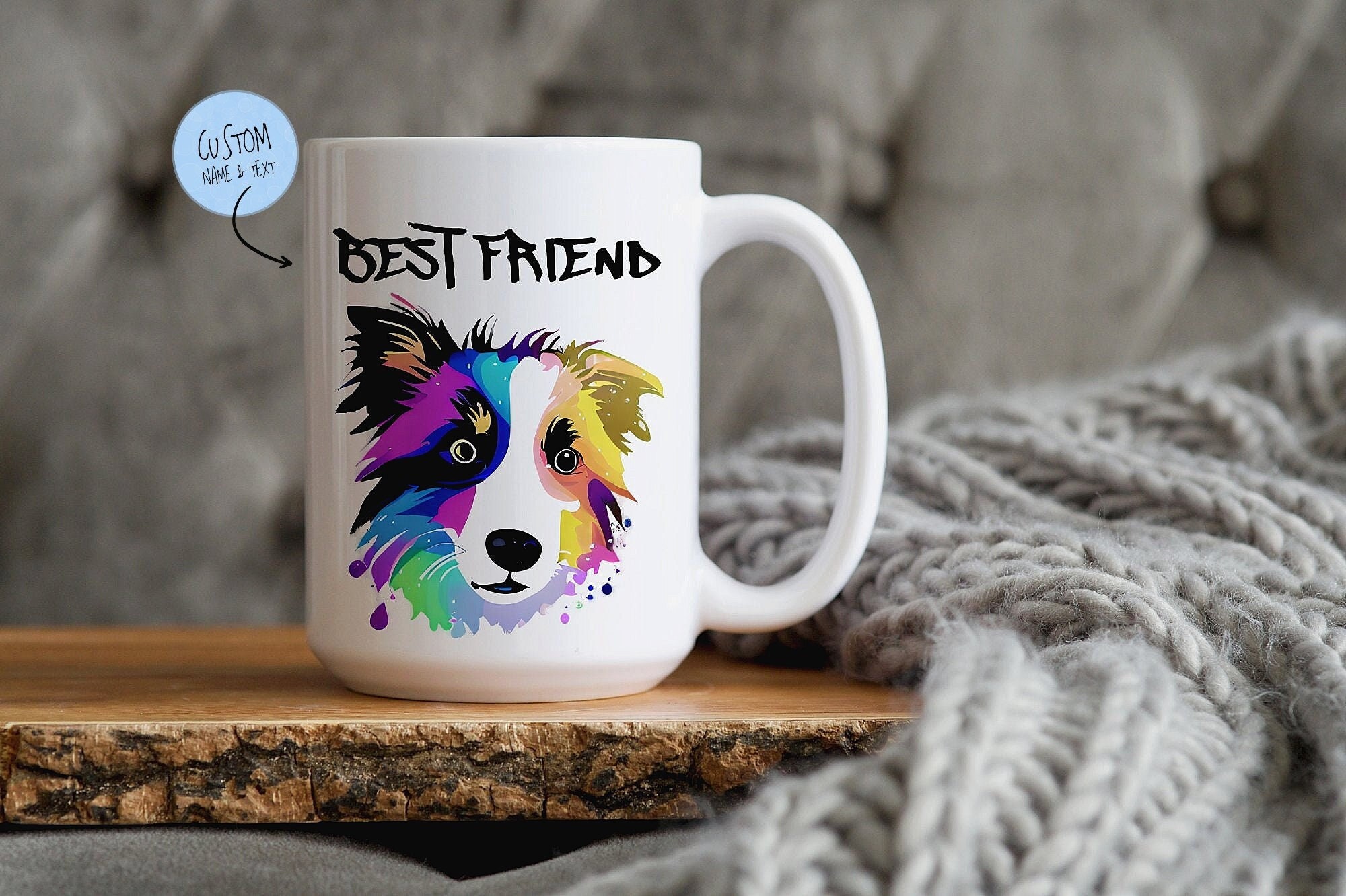 Border Collie Custom Dog Mug, Colorful Border Collie Portrait for Coffee Lovers, Personalized Gift, Collie Dog Mom, Customizable Coffee Mug