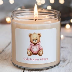 Candela regalo personalizzata per baby shower: candela profumata alla soia per neomamme