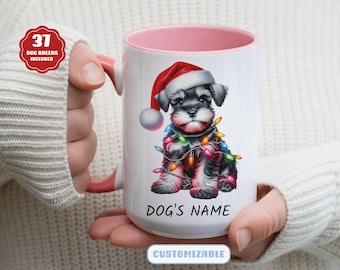 Christmas in July Miniature Schnauzer Christmas Lights Mug, Personalized Coffee Mug, Dog Mom Gift, Custom Pet Mug, Gift For Dog Groomer