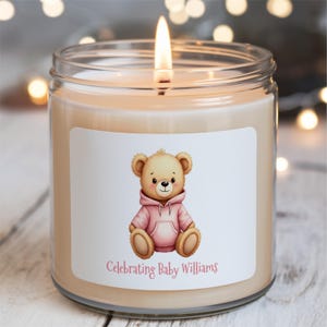 Candela regalo personalizzata per baby shower: candela profumata alla soia per neomamme