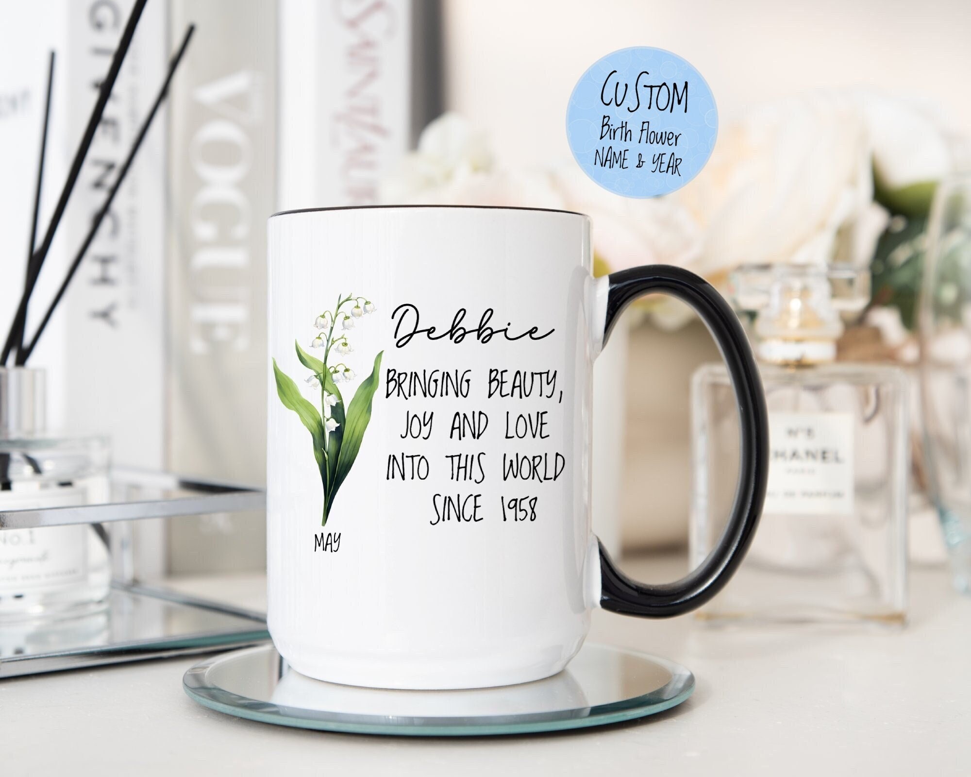 Personalized Birth Flower Mug, Custom Name and Birth Month Year, Floral ...