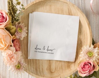 Bridal Shower Napkins, Personalized Floral Names, Wedding Favor Decor
