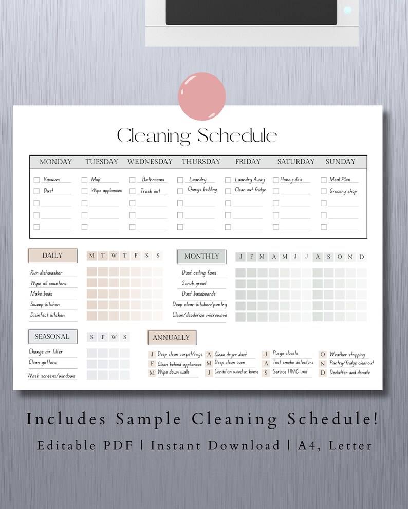 Editable Cleaning Schedule Printable Weekly Monthly Yearly - Etsy