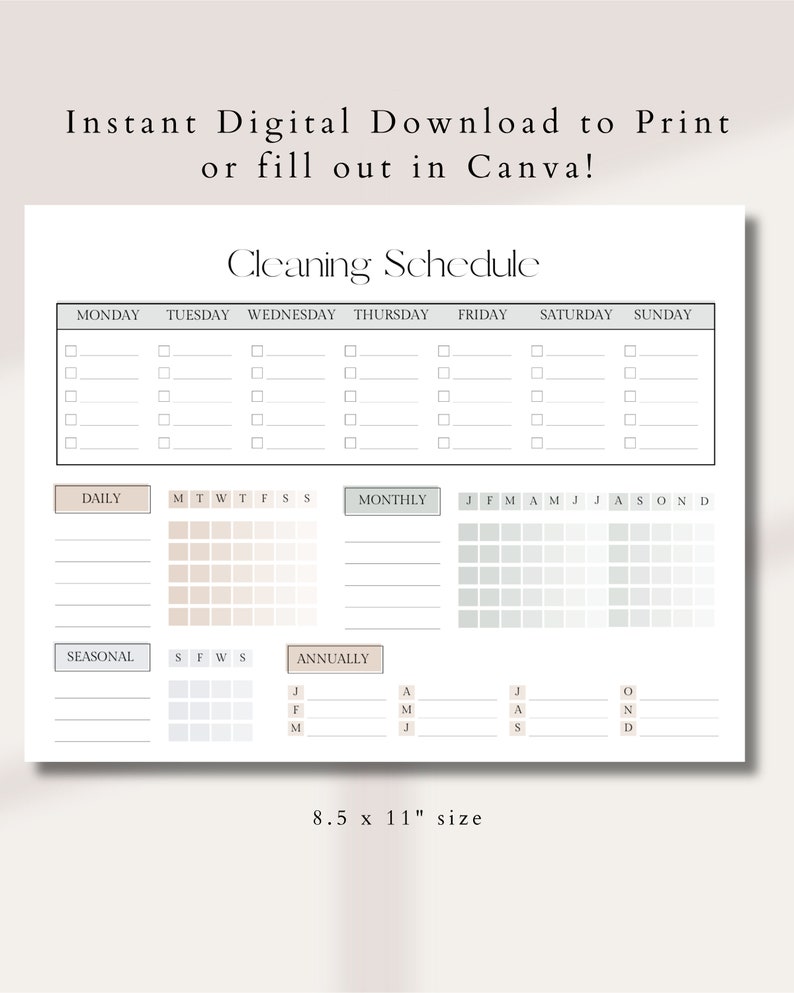 Editable Cleaning Schedule Printable Weekly Monthly Yearly - Etsy