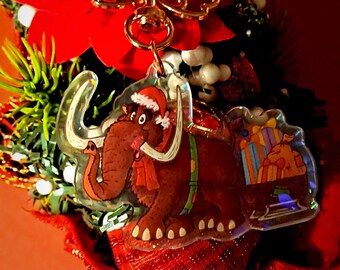 Christmas Mammoth Charm /Glitter effect + Postcard Print of Artwork