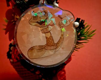 Cute Christmas Snake Keychain / with Glitter Holo Effect + Postcard Print