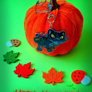 Porte-clés chat d’Halloween - Chat jurassique + Impression carte postale