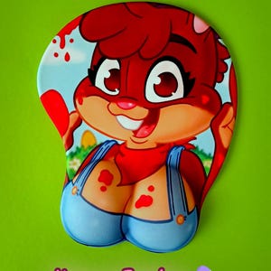 Tappetino per mouse 3D Booba in stile peloso: coniglietto pasquale + stampa cartolina dell'opera d'arte (versione SFW o NSFW)