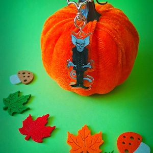Porte-clés Halloween Cat - Nosferatu Cat + Postcard Print (choisissez votre couleur)