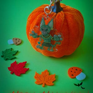 Chaveiro de gato múmia de Halloween + impressão de cartão postal