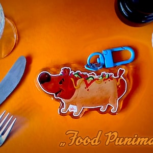 Comicstyle Anhänger/Charm - PUNIMAL: HotDog + Postkarte mit Artwork