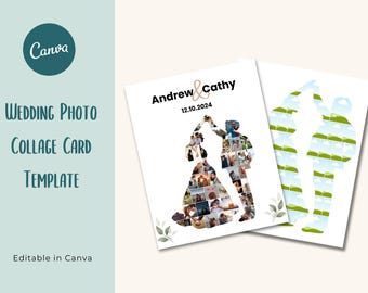Modelo de cartão de colagem de fotos de casamento | Editável no Canva