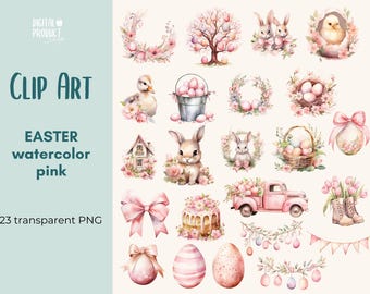 Clipart Easter Watercolor Pink - Clipart PNG images - Easter Bunnies Clipart - Digital Download - Easter Clipart - Watercolor PNG Imag
