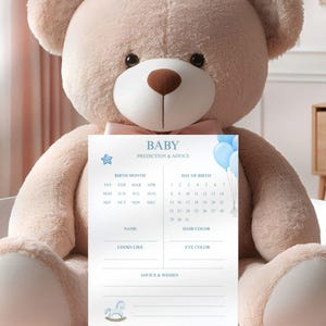Baby shower prediction template - Baby shower prediction card - Baby shower activity template - Baby Predictions and Advice