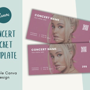 Anpassbare Konzertkarten-Vorlage Rosa | Bearbeitbares Canva Design | Einzigartige Geschenkidee für Musik Liebhaber