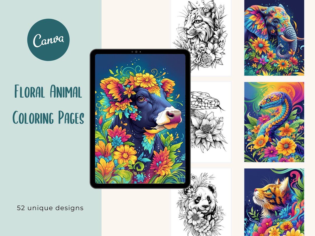 Floral Animal Coloring Pages – A Bundle of 52 Unique Designs - Etsy