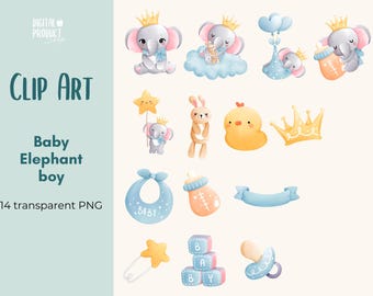 Baby Boy Elephant clipart - Baby Elephant Clipart Instant Download - Cute Baby Elephant Clipart - Baby Clipart - Fun Crafting Clipart