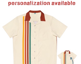 Retro Vintage-inspired Bowling Shirt, 1950s style, Hawaiian  Button-up, striped, rockabilly, vibrant, retro colors PERSONALIZATION AVAILABLE