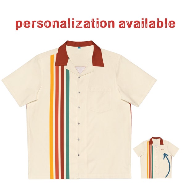 Retro Vintage-inspired Bowling Shirt, 1950s style, Hawaiian  Button-up, striped, rockabilly, vibrant, retro colors PERSONALIZATION AVAILABLE