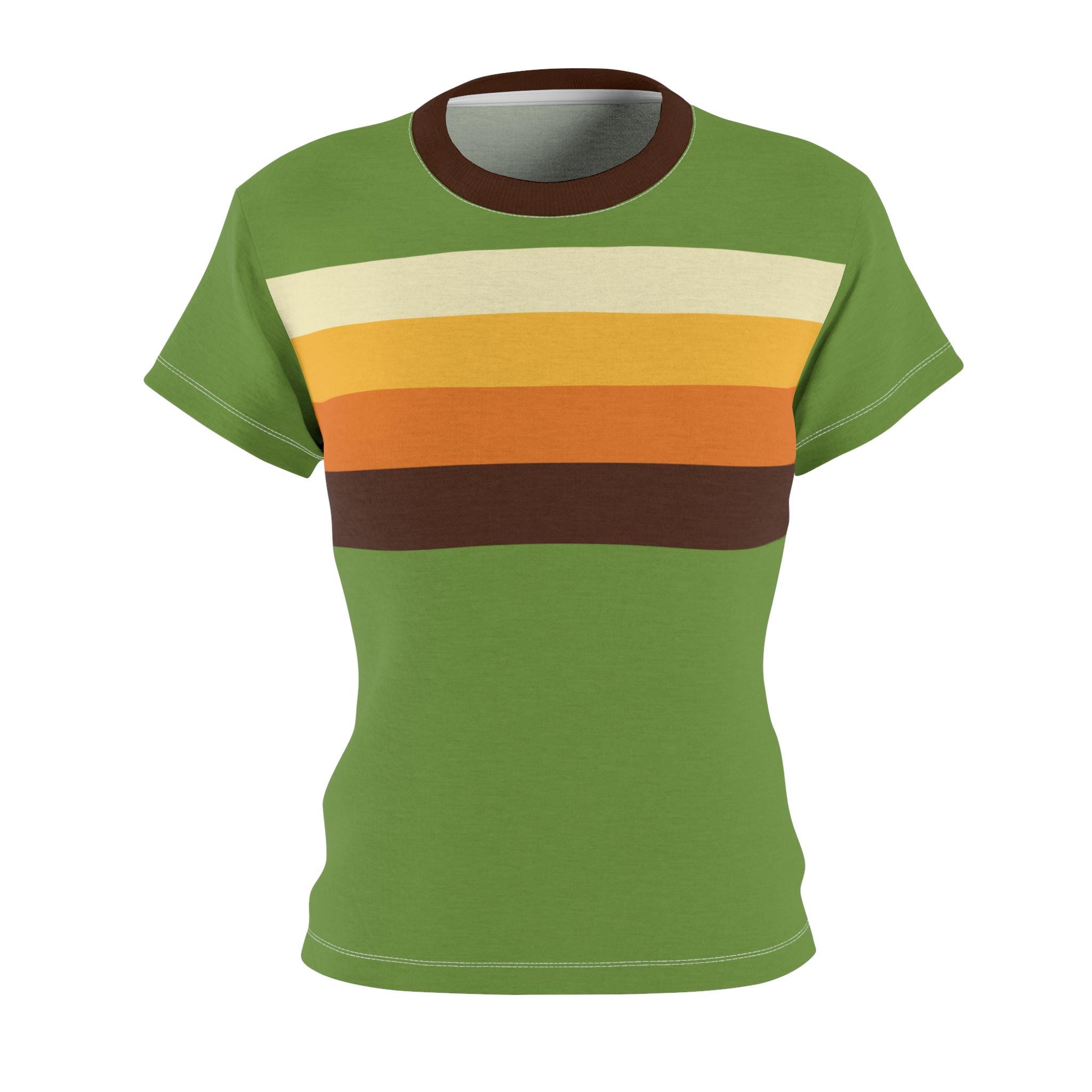 Women's Lime Green, Vintage Retro Sunset Striped T-shirt