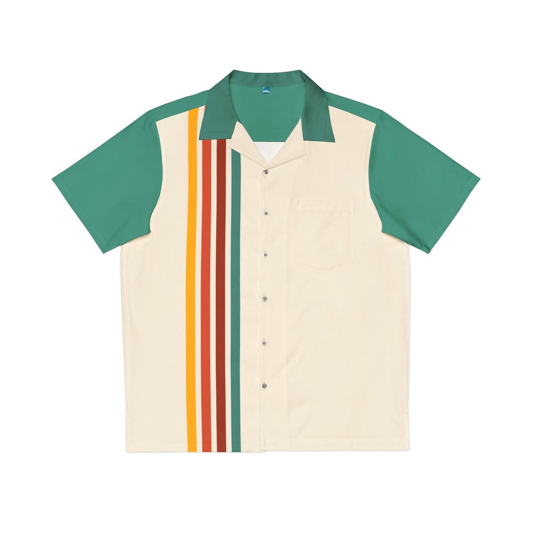 Retro Vintageinspired Men's Bowling Shirt, 1950s Style, Hawaiian Shirt