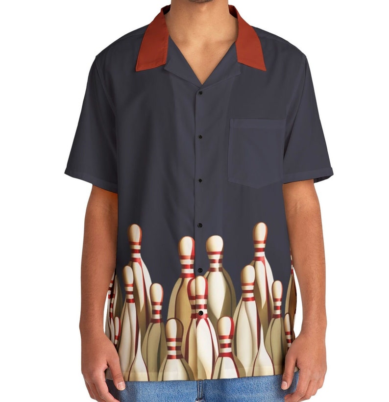 Loricete Men's Retro 1950s Bowling Shirt – Short-Sleeve Button