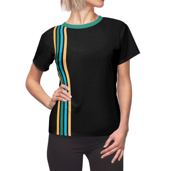 Mid-Century Modern Retro teal stripe in black 1950s 1960s Style Retro Women's Polyester Shirt vintage inspired, Mod Fashion