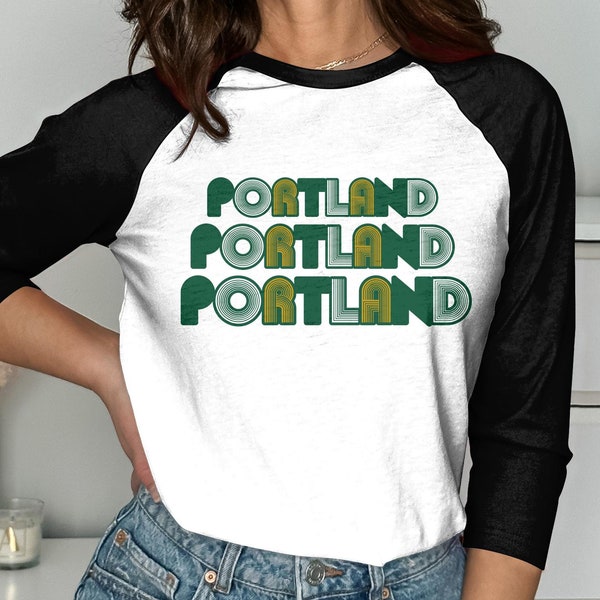 Portland Graphic T-Shirt, Retro Vintage Striped Lettering, Unisex Soft Cotton Tee, Casual Urban Style, Pacific Northwest  Raglan Baseball