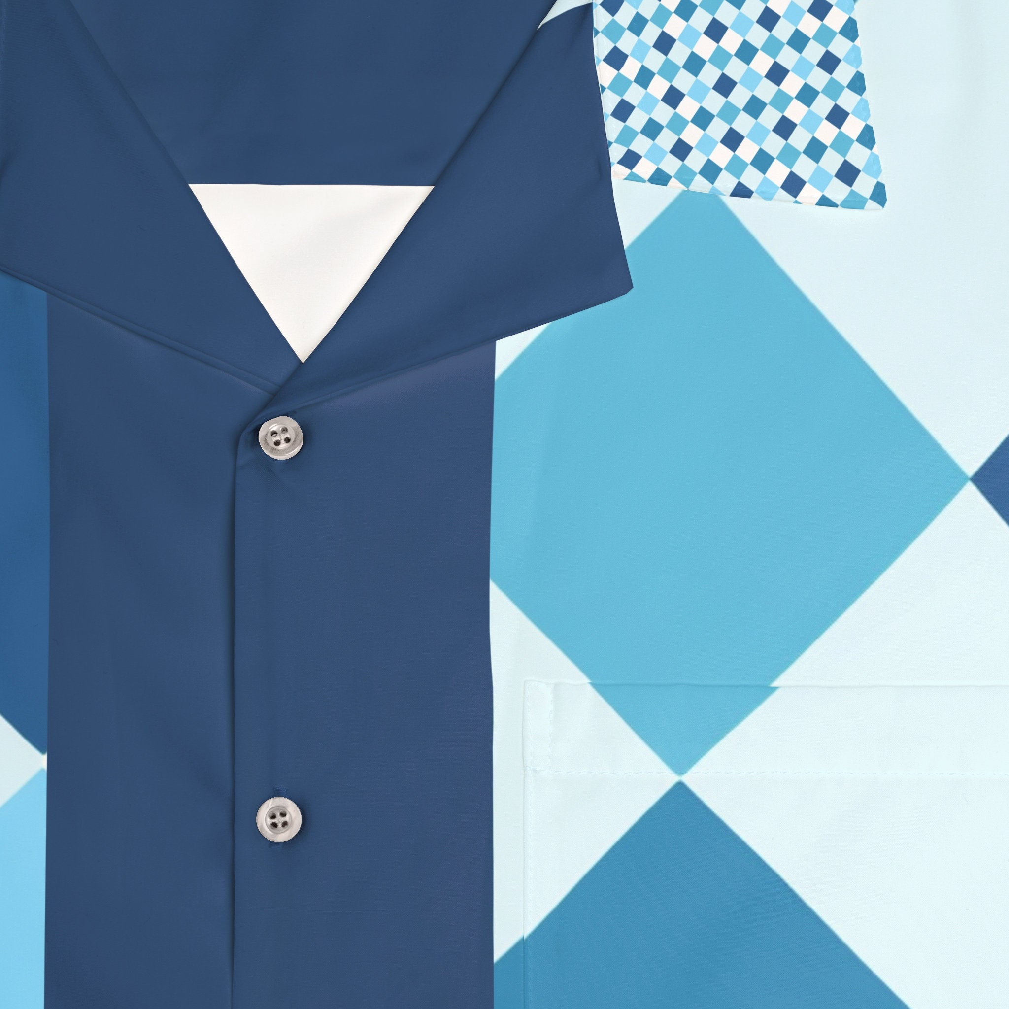 Blue Checkerboard Vintage-inspired Hawaiian Shirt, 1950s style