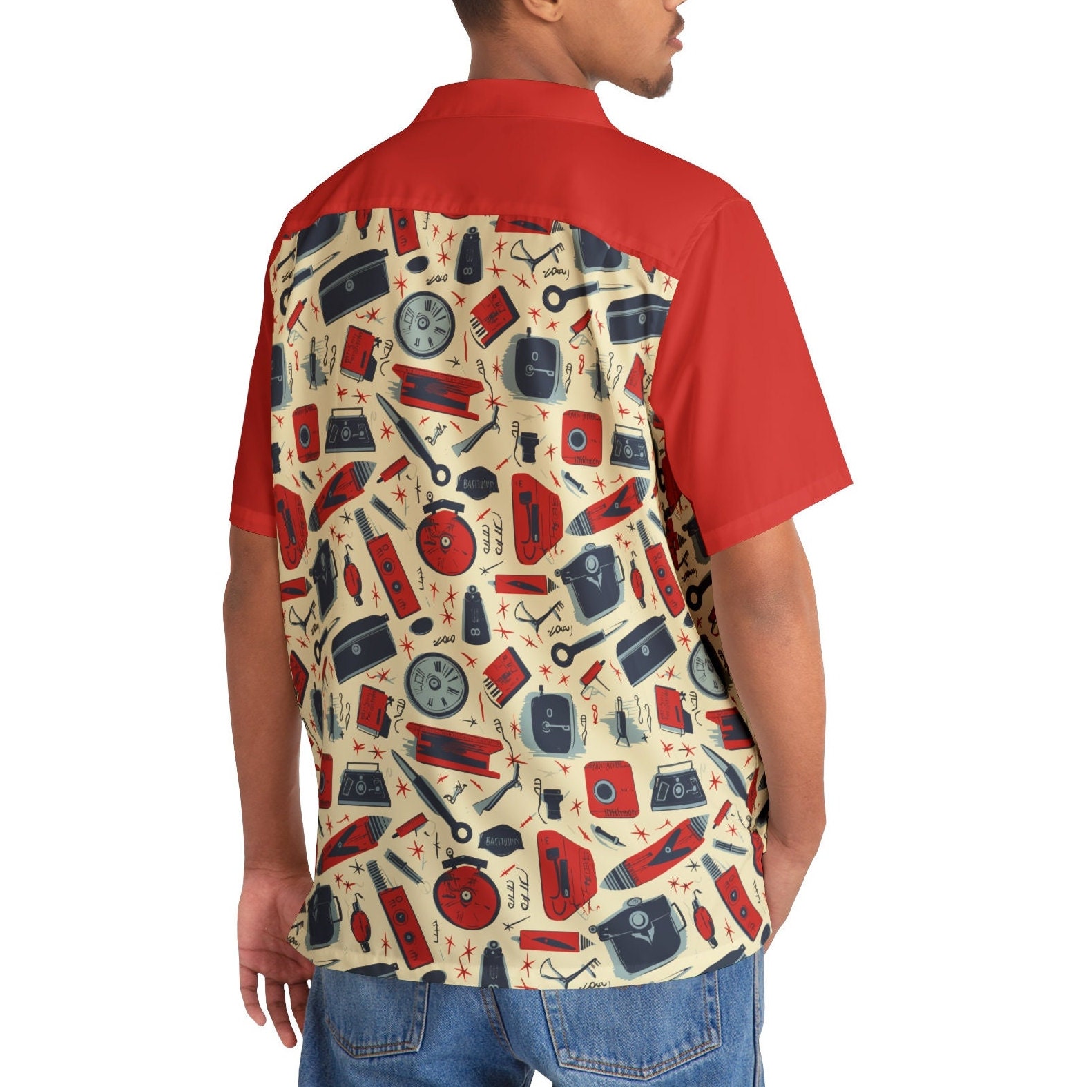 Retro Hawaiian Shirt, 1950s Vintage-inspired Bowling Shirt