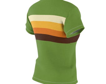 Women's Lime Green, Vintage Retro Sunset Striped T-shirt