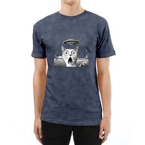 Camiseta con dibujo de gato OVNI, estilo vintage, con lavado mineral, 100 % algodón hilado en anillo, suave, unisex, regalo retro para amantes de los gatos