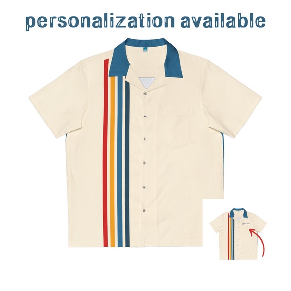 Retro Vintage-inspired Bowling Shirt, 1950s style, Hawaiian Button-up, striped, rockabilly, youth sizing options, PERSONALIZATION AVAILABLE