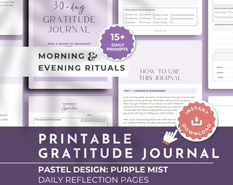 Gratitude Journal | Printable | 30-Days | Purple | Morning & Evening Prompts | 15+ Daily prompts | 155 Pages