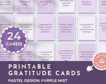Gratitude Affirmation Cards | Printable | Pastel Purple | 24 Cards PDF