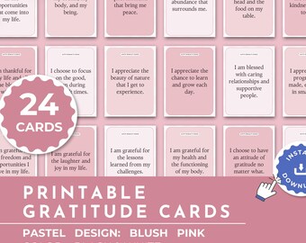 Gratitude Affirmation Cards | Printable | Blush Pink | 24 Cards PDF