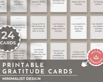 Gratitude Affirmation Cards | Printable | Minimalist | 24 Cards PDF