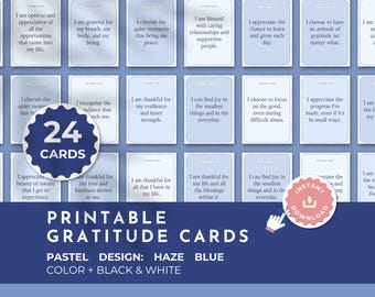 Gratitude Affirmation Cards | Printable | Pastel Blue | 24 Cards PDF