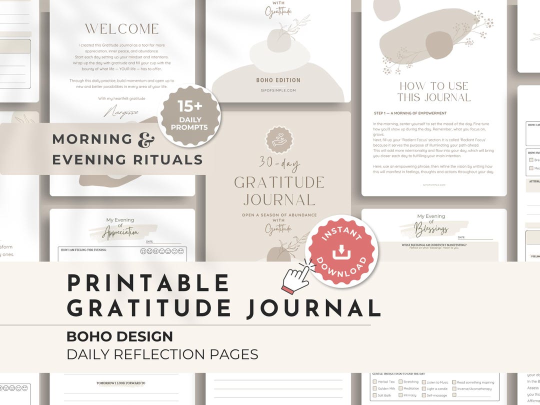 30-day Printable Gratitude Journal | Boho Daily Reflection Pages ...